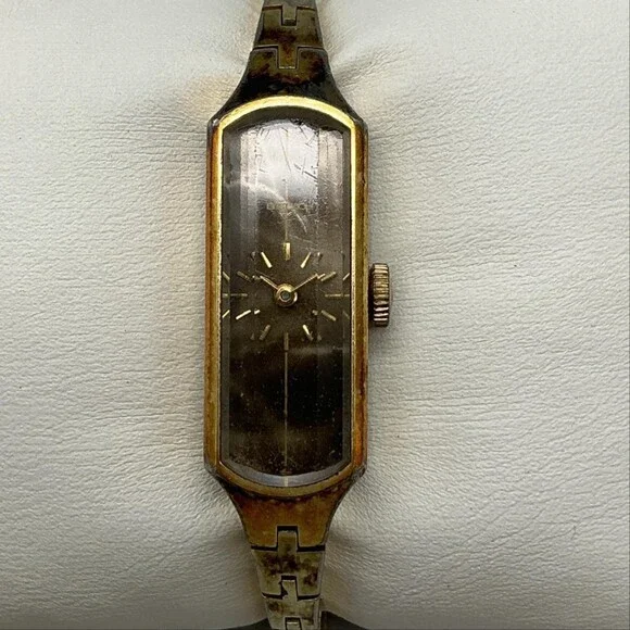 Vintage Seiko 1520-366G Womens Watch 12mm Gold Tone Brown Dial Manual Wind 5.5