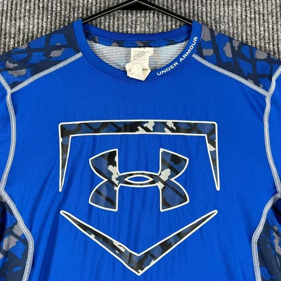 Under Armour Shirt Mens Small Blue Baseball Long Sleeve‎ Heat Gear Fitted