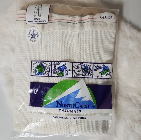VTG 80s North Crest Mens Ankle Length Thermal Long John Underwear-Size XL (NIP)