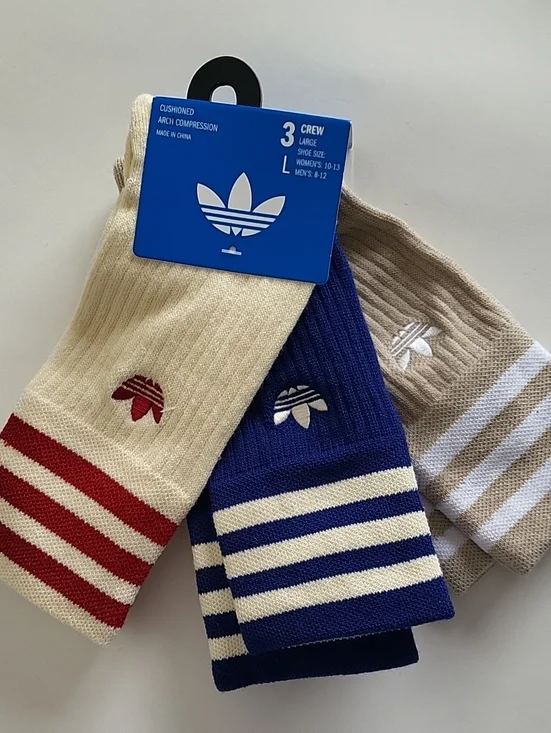 Adidas Originals 3-pack Sport Crew socks size L 6-12 Multicolor