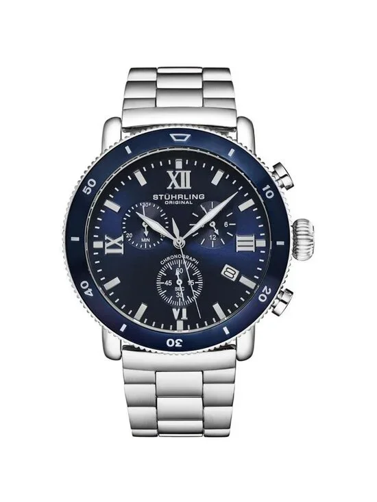 NWT Stuhrling Original Monaco Chronograph Quartz Blue Dial Men's Watch