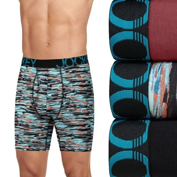 Jockey ActiveStretch Mens Cotton 3-Pack Long-Leg Boxer Briefs Size Small NEW