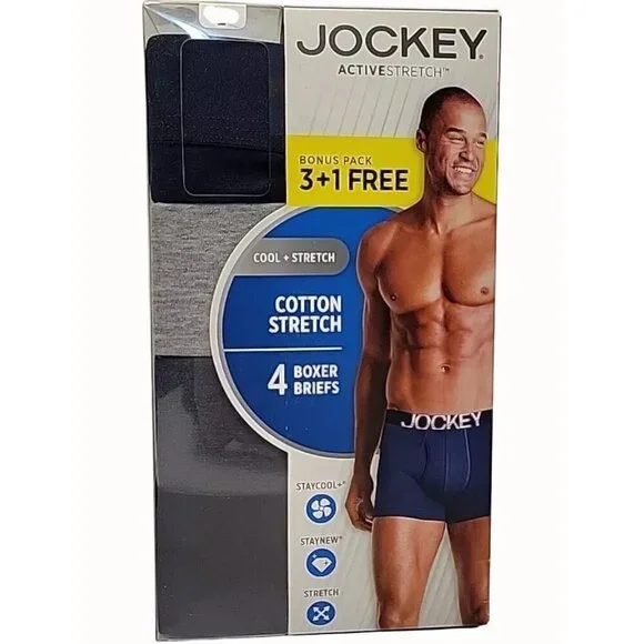 Jockey Activestretch 4-Pack Cotton Stretch Mens Tagless Boxer Briefs NEW Medium