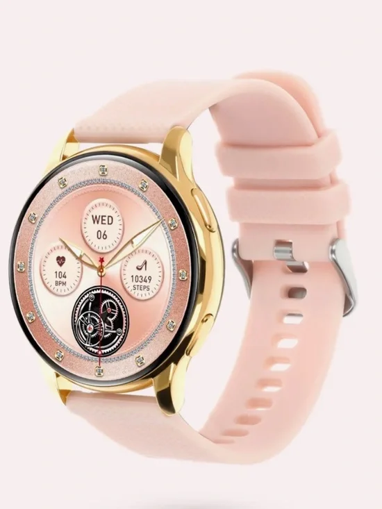 Bronzallure Milano Pink Smartwatch Gold Round Case Heart Rate Sleep Tracker NWOB