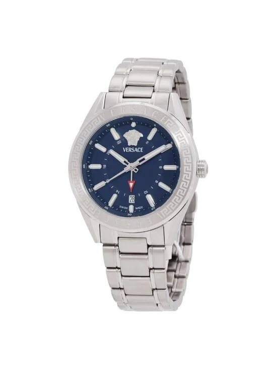 NWT Versace V-Code GMT Quartz Blue Dial Men's Watch