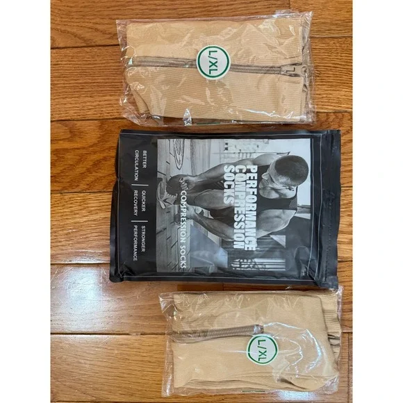 Performance Zipper Compression Socks Open Toe Beige L/XL 2 Pairs Mens Recovery
