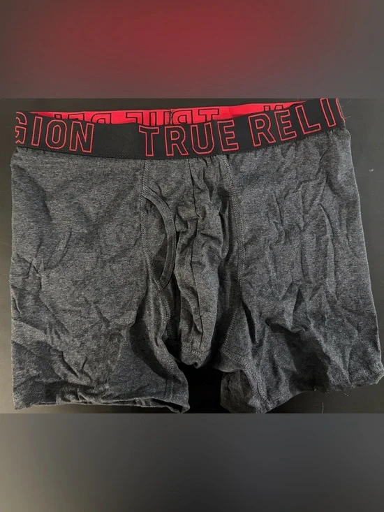 True Religion Charcoal Boxer Briefs with Red Logo Waistband