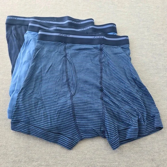 Jockey Classics Mens 3 Pack Full Rise Boxer Briefs Blue Medium 32-34 100% Cotton