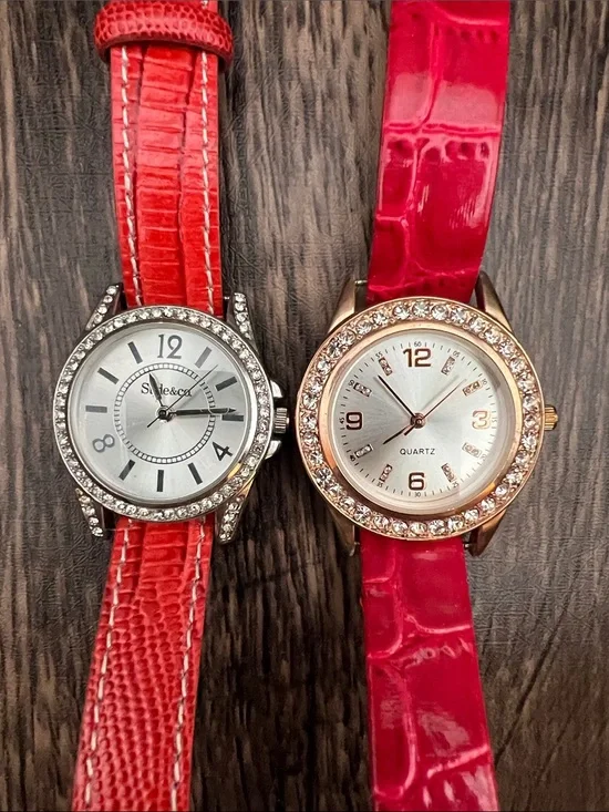 Crystal-Accent Women's red Fashion Watch both working