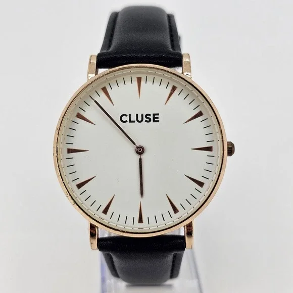 Cluse‎ Watch Women 40MM Analog White Dial NEW Black Leather Bands NEW Battery