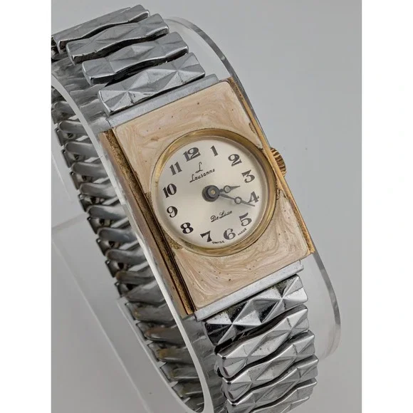 Lausanne De Luxe Swiss Mechanical Watch Women 21mm Case Stretch Band-‎ Working