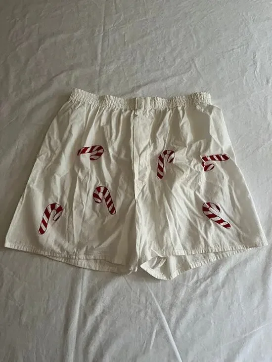 All Cotton Boxers White with Candy Canes Size 36 L NWOT