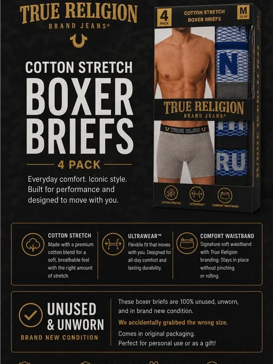 True Religion 4-Pack Cotton Stretch Boxer Briefs in Gray and Blue
