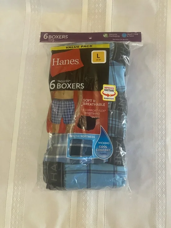 Hanes Men's Blue Plaid Boxers - 6 Pack