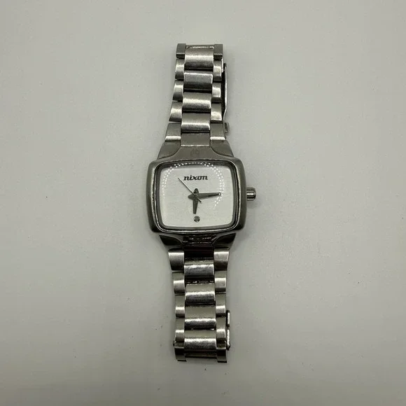 Nixon Small Player VIP Pass Stainless Steel Square Women Watch Silver Dial‎