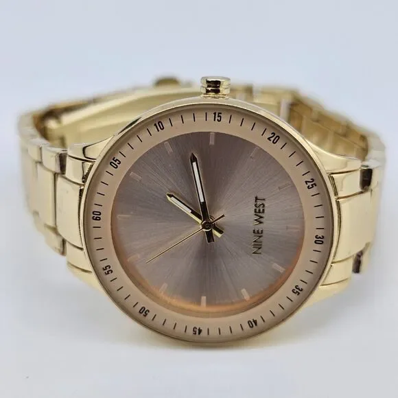 Nine West Women's Watch 35MM Gold Pink Dial Gold Bracelet Band 6.5
