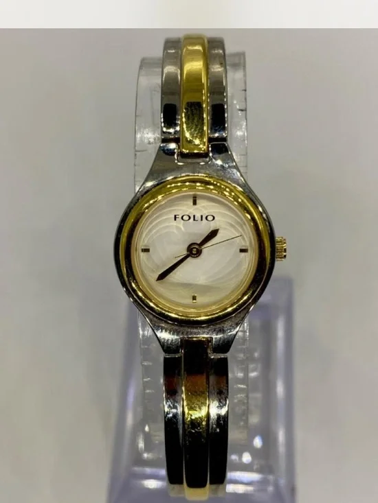 *** Folio  ^^^ Two-Tone Gold & Silver Women’s Bracelet Watch ***