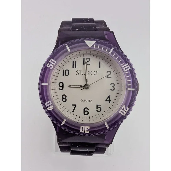 Studio Time Watch Women‎ 42mm Case Rotating Bezel Purple Band- New Battery