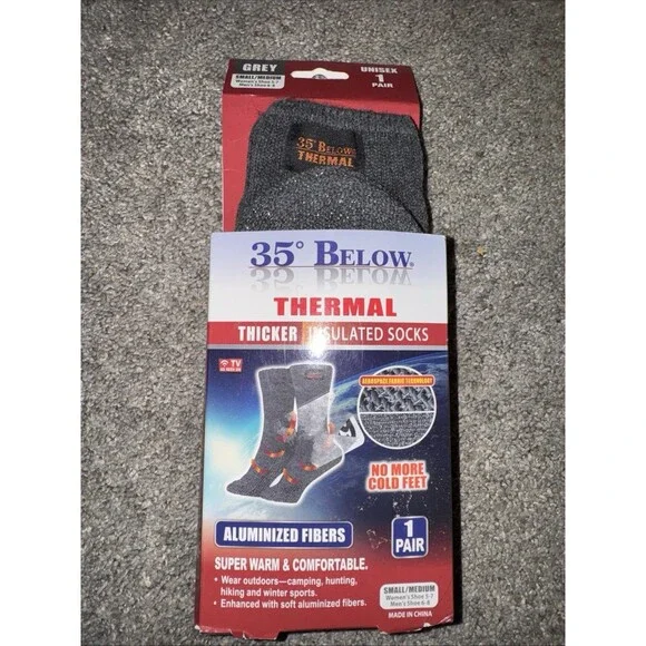 35 below thermal thicker insulated crew socks Sz Men 6-8 Woman 5-7 Grey