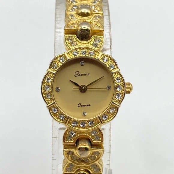 Vintage Parmex Women's Watch Gold Tone 21mm Crystal Bezel & Band New Battery 7