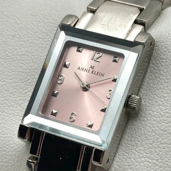 Anne Klein Women's Watch Tank Silver Tone 20mm Pink Dial New Battery SMALL 6