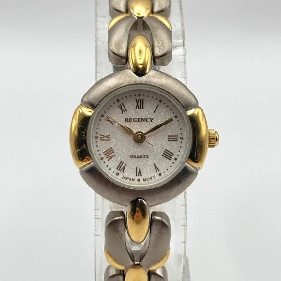 Regency Women's Watch 22mm Matte Silver Gold Tone Glitter Dial New Battery 7.25