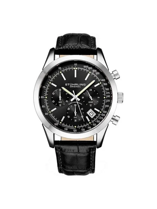 NWT Stuhrling Original Monaco Quartz Black Dial Men's Watch