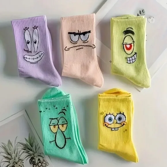 SpongeBob Socks Bundle Collection Set 5 Pairs Nickelodeon Patrick Squidward NEW