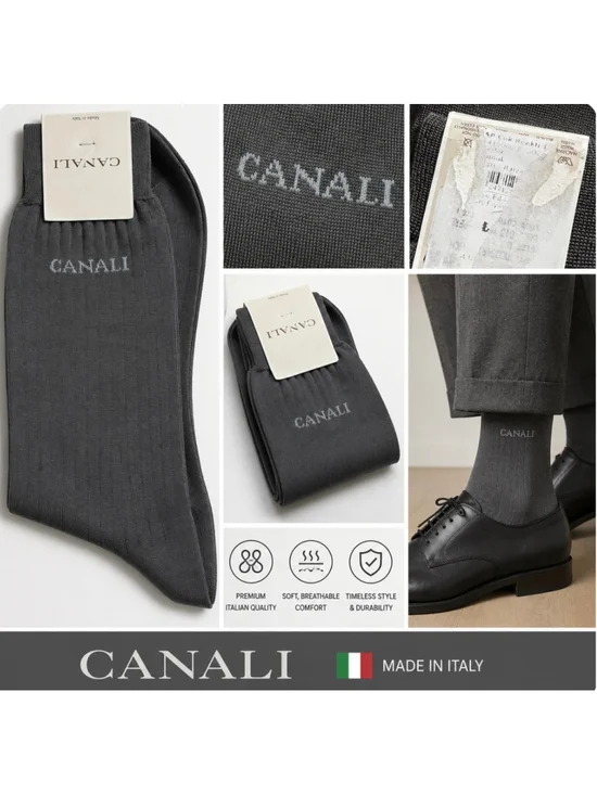 Men's Canali Dress Socks Size L Grey Wool Blend