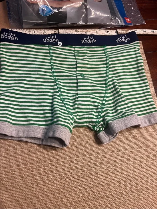 .19.  Mini Boden Navy Waistband Green & White Striped Boxer Briefs