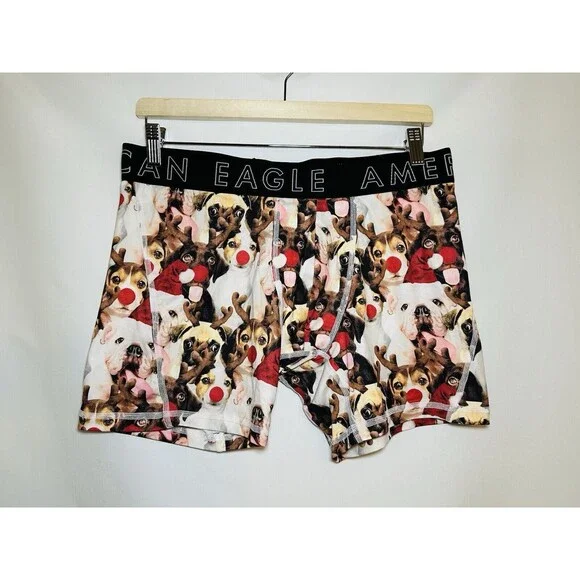 AMERICAN EAGLE Christmas Holiday Puppy Dogs Deer‎ Playful Boxer Shorts LARGE NWT