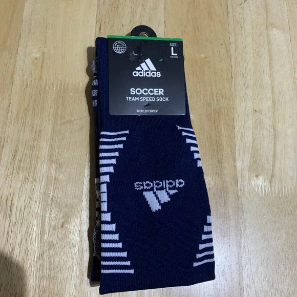 Adidas Soccer Team Speed Sock Mens LARGE L Team Navy Blue White Aeroready NEW