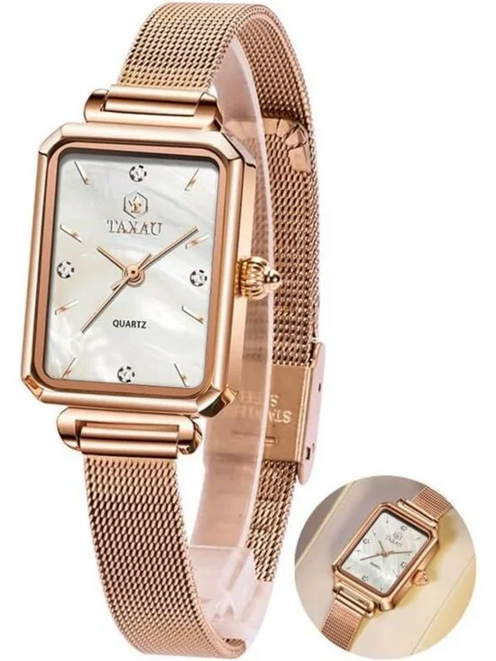 Stylish Women's Stainless Steel Square Mesh Bracelet Dress Watch - Fashion