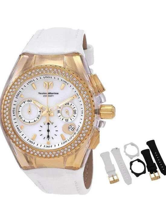 NWT Technomarine Cruise Chronograph Quartz Crystal White Dial Ladies Watch