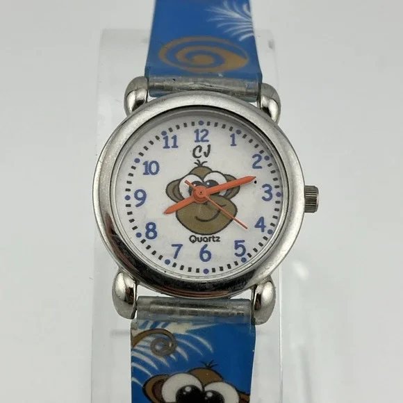 Claudia Jublot CJ Monkey Kids Watch Silver Case Plastic‎ Band- New Battery