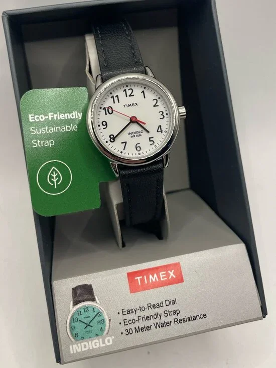 Timex Womens Watch 25mm Black Leather Easy Reader Black Silver TW2V75300