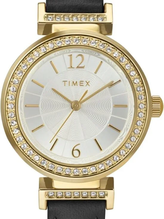 Timex Womens Dress 31mm Watch Black Strap Silver Dial Gold Case TW2W48900JI