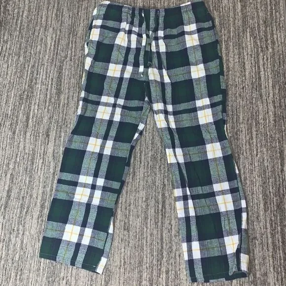 Old Navy Mens Size Large Drawstring Waist Pajama Lounge Pants Green White Plaid‎