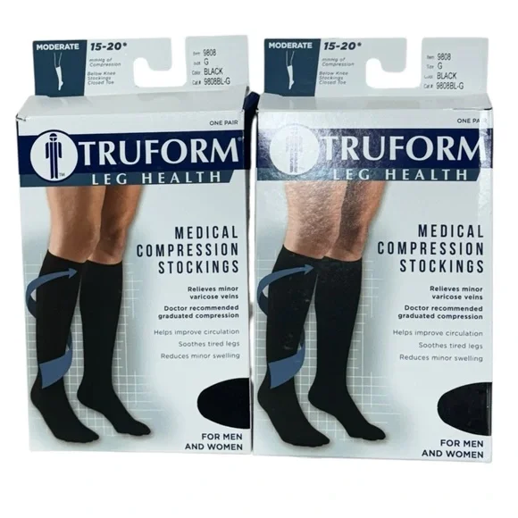 2 Pair‎ Black Medical Compression Stockings Size L