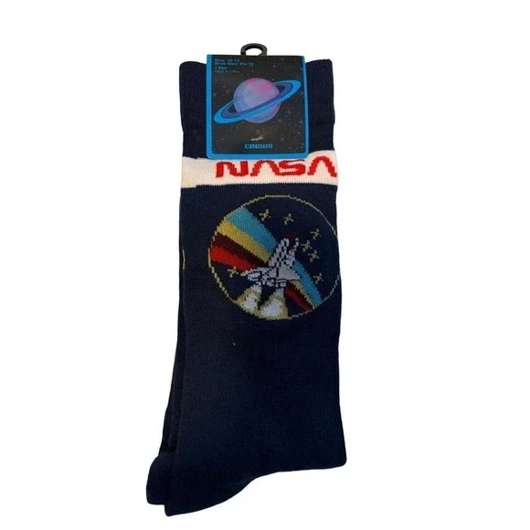 NASA Crews Space Shuttle Rocket Launch Socks‎ Shoe 6.5-12 Blue