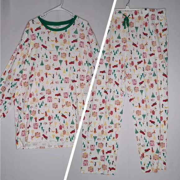 LC Conrad Men Pajamas 2XLT White Multicolor House‎ Christmas Holiday Xmas
