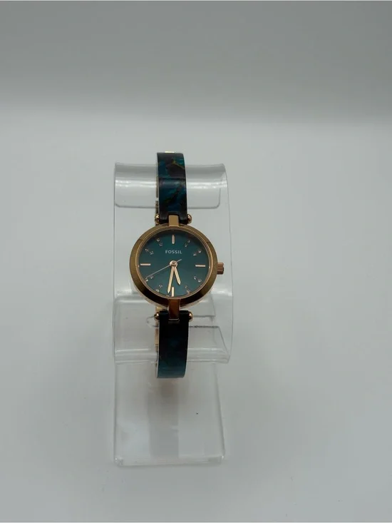 Fossil‎ Rose Gold Teal Dial Slim Bracelet Watch BQ3581 New Battery Works