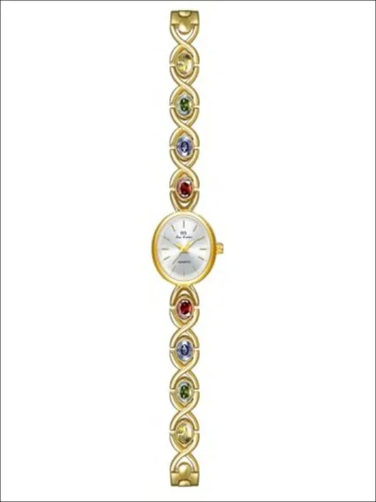 Gold Tone Bracelet Watch with Oval Jade Dial Quartz Movement Water Resistant 30m