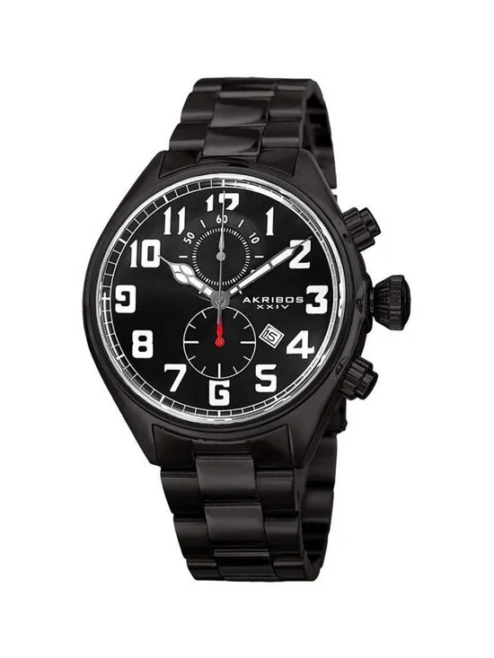 NWT Akribos XXIV Trek Chronograph Quartz Black Dial Men's Watch