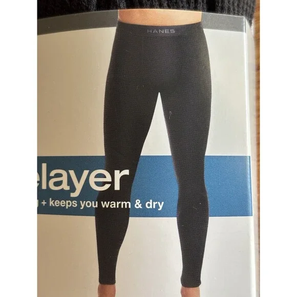 Hanes Premium Men's Thermal Waffle Stretch Pants Black  Medium