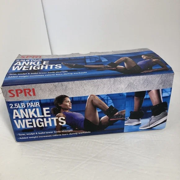 SPRI 2.5LB Pair of Ankle Weights‎ Adjustable Neoprene Sand Filled Black.
