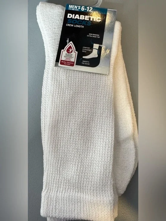 Diabetic Crew length Socks for Men - White (Size 6-12) cushioned sole extra wide