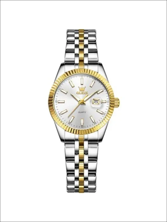 Stainless Steel Women's Dress Watch with Date Luminous Fluted Bezel