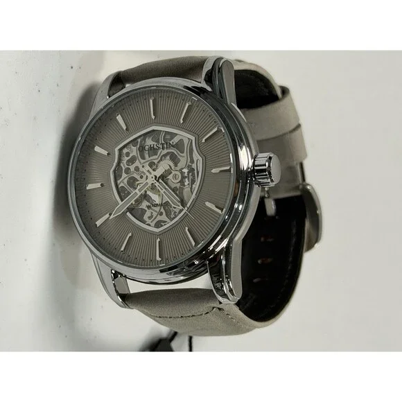 Luxury Automatic Skeleton Dial Mechanical Watch Genuine Leather 43mm