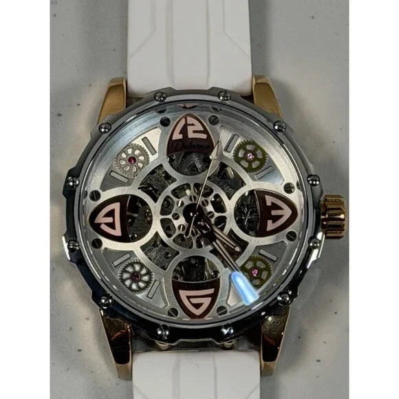 Luxury Automatic Skeleton Sport Watch 45mm White Silicone Strap